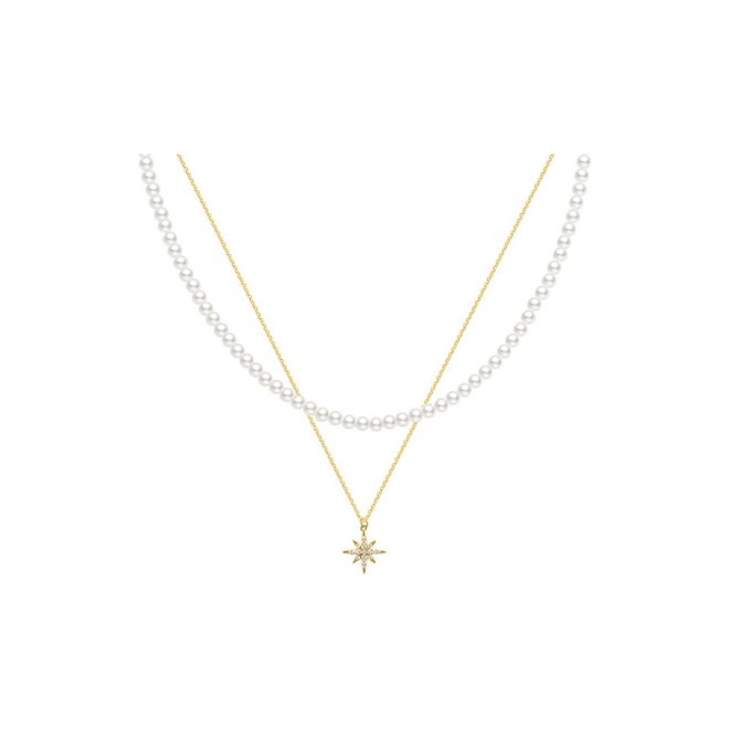 Double Layer Pearl Eight-Pointed Star Layered Collarbone Necklace