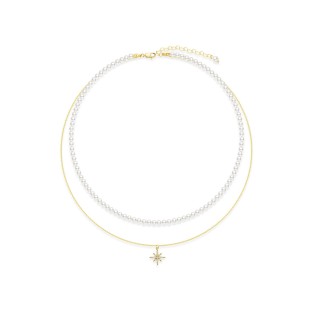 Double Layer Pearl Eight-Pointed Star Layered Collarbone Necklace