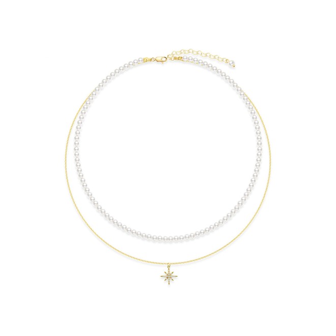 Double Layer Pearl Eight-Pointed Star Layered Collarbone Necklace