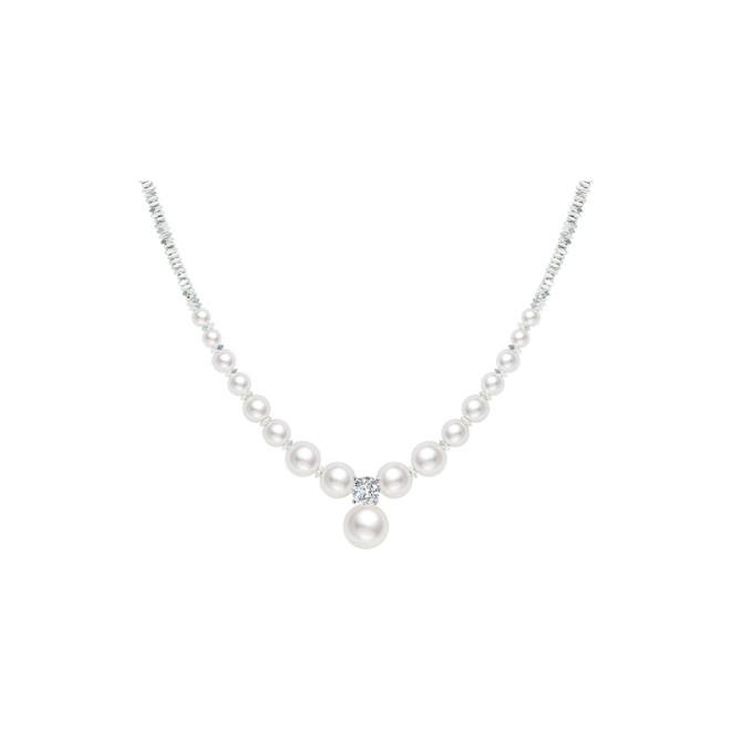 Pearl Crushed Silver Water Wave Chain Collarbone Necklace