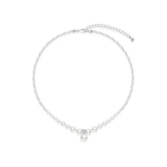 Pearl Crushed Silver Water Wave Chain Collarbone Necklace