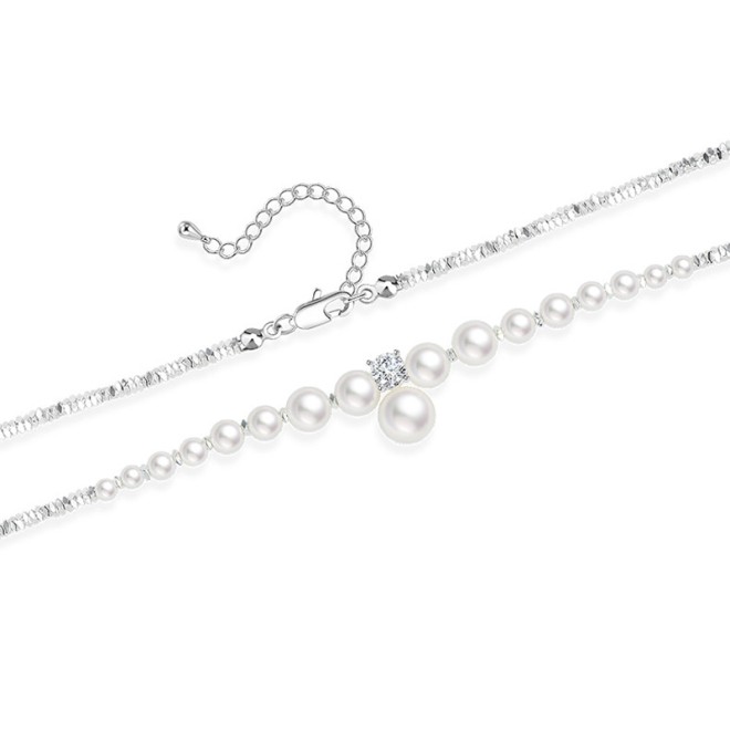 Pearl Crushed Silver Water Wave Chain Collarbone Necklace
