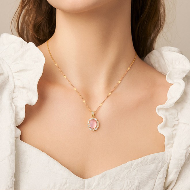 Rose Quartz Pendant Collarbone Necklace