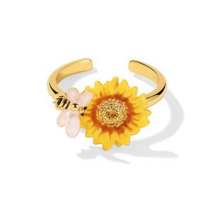 Adjustable Enamel Sunflower Open Ring