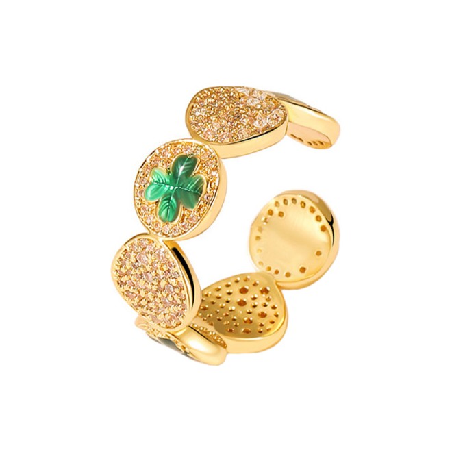 Four-Leaf Clover Adjustable Open Ring