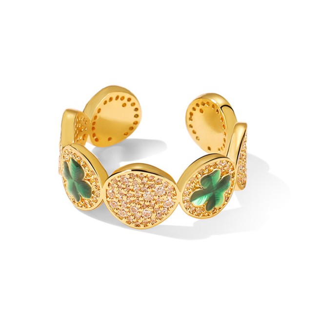 Four-Leaf Clover Adjustable Open Ring