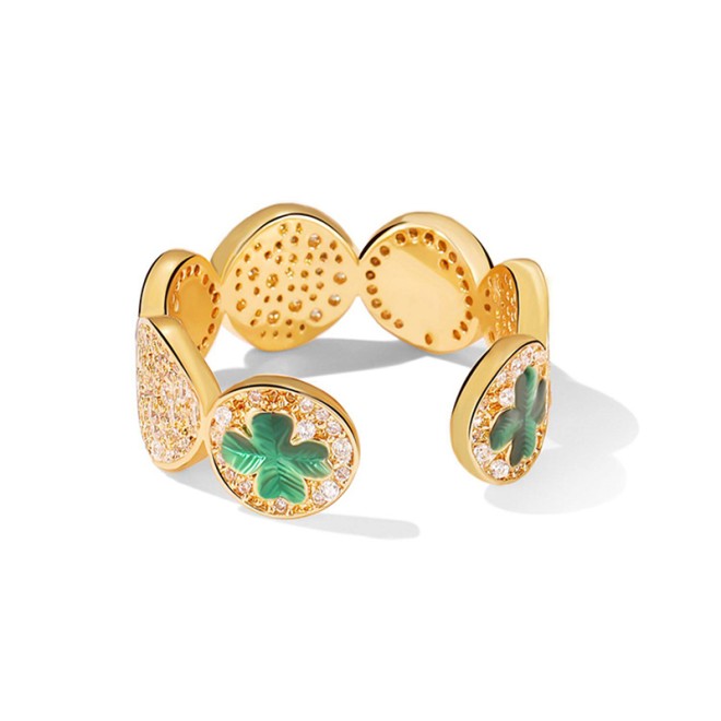 Four-Leaf Clover Adjustable Open Ring