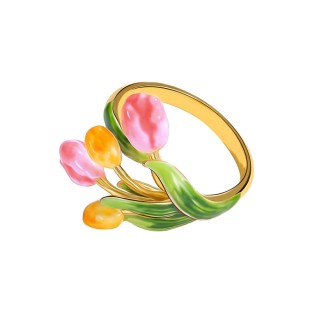 Enamel Tulip Flower Adjustable Open Ring