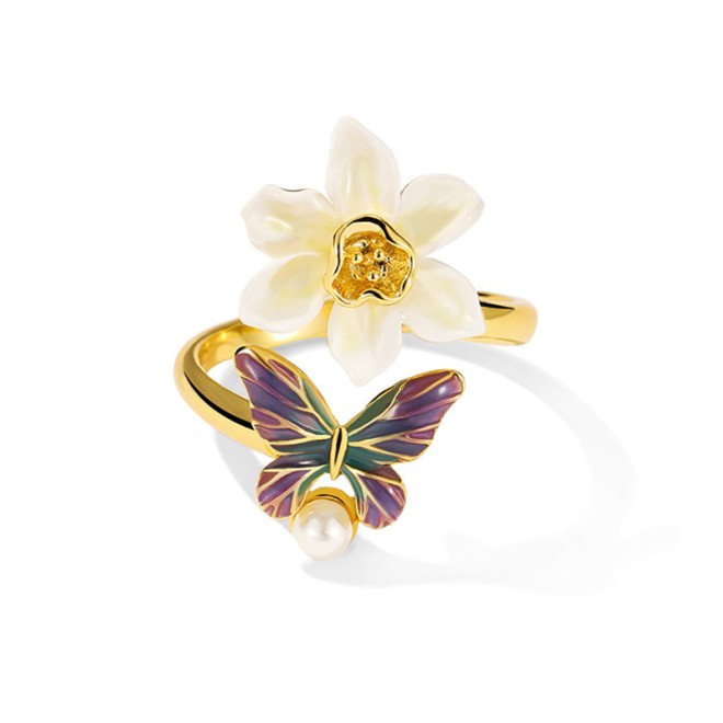 Narcissus Color Butterfly Open Ring