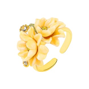 Enamel Flower Adjustable Open Ring