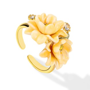 Enamel Flower Adjustable Open Ring
