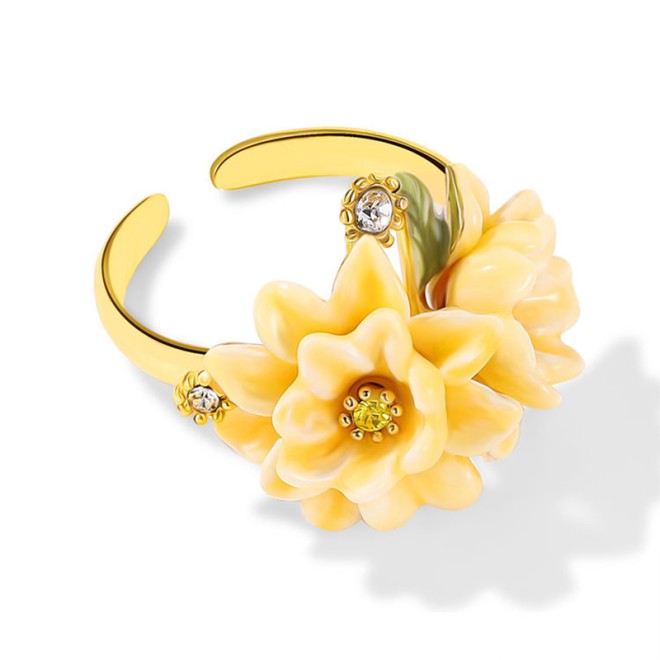 Enamel Flower Adjustable Open Ring