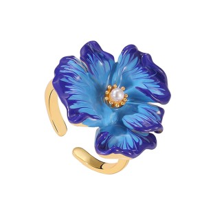 Blue Poppy Flower Open Ring