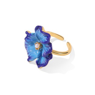 Blue Poppy Flower Open Ring