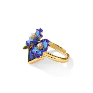 French Blue Poppy Flower Open Ring