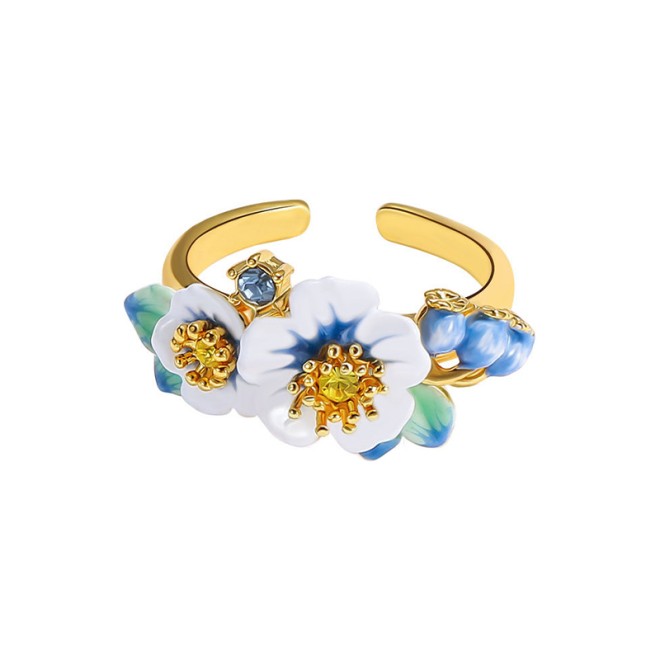 Blueberry Flower Adjustable Open Ring