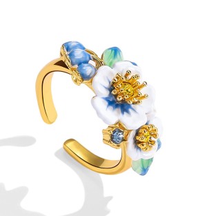 Blueberry Flower Adjustable Open Ring