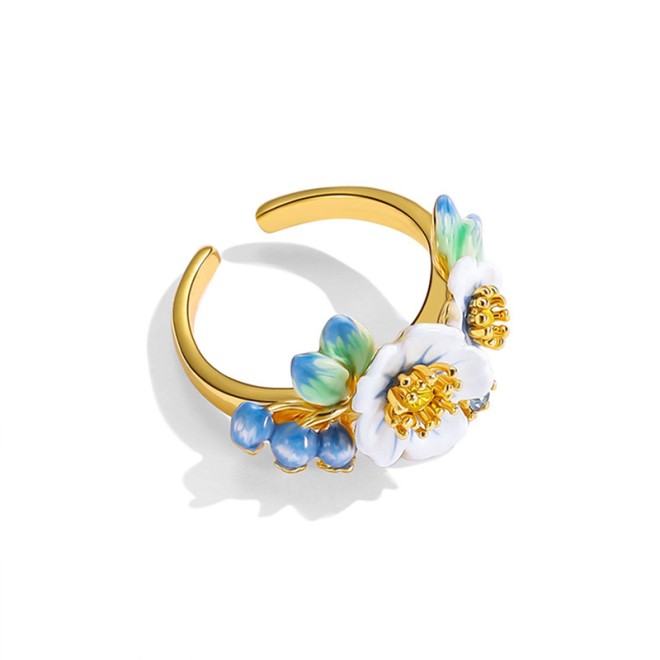 Blueberry Flower Adjustable Open Ring