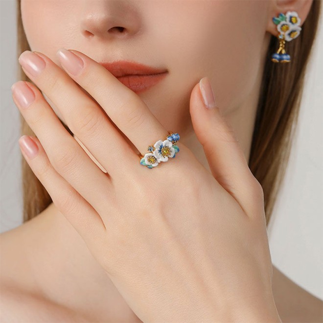 Blueberry Flower Adjustable Open Ring