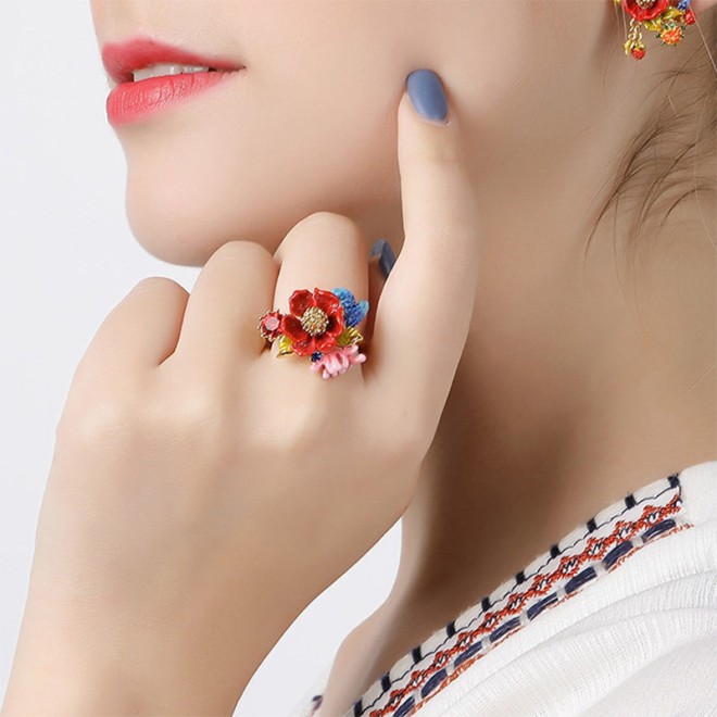 Ruby Flower Open Ring