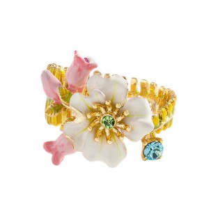 Enamel Color Three-Dimensional Flower Adjustable Open Ring