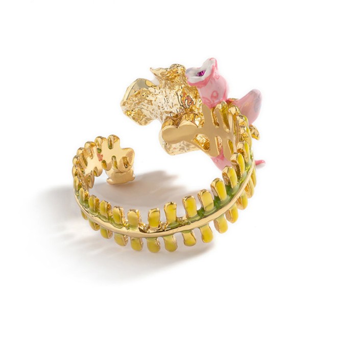 Enamel Color Three-Dimensional Flower Adjustable Open Ring