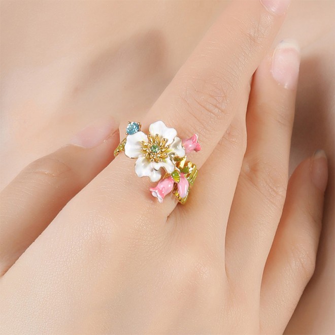 Enamel Color Three-Dimensional Flower Adjustable Open Ring