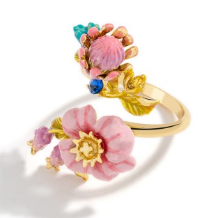 Enamel Flower Adjustable Open Ring
