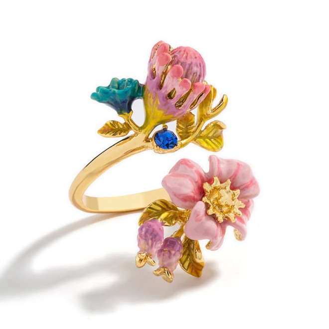 Enamel Flower Adjustable Open Ring