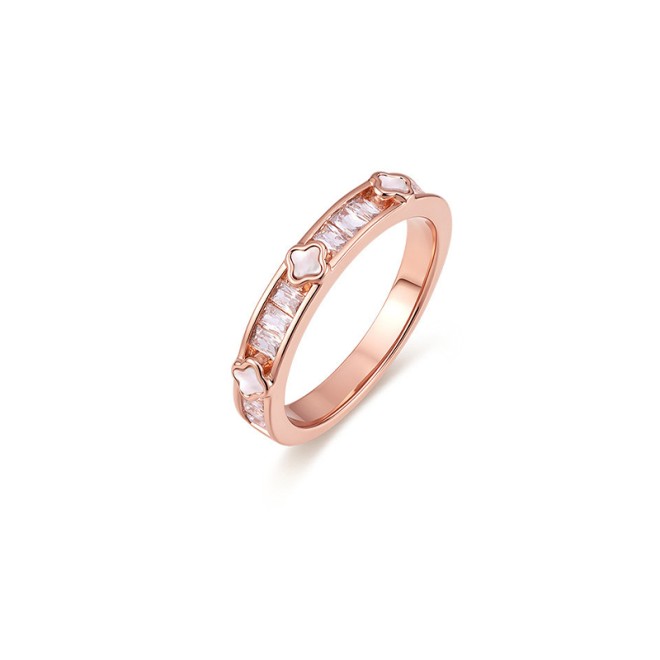 Four-Leaf Clover Row Diamond Simple Ring