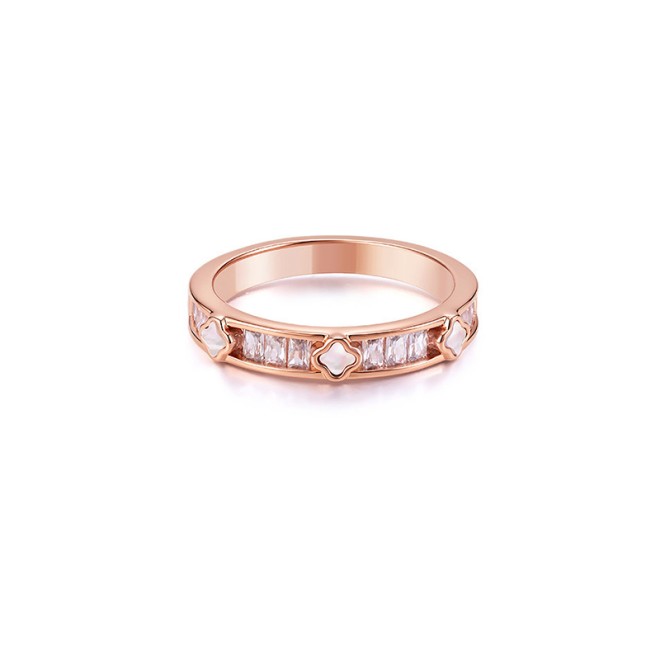 Four-Leaf Clover Row Diamond Simple Ring