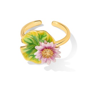 Lotus Leaf Enamel Open Ring