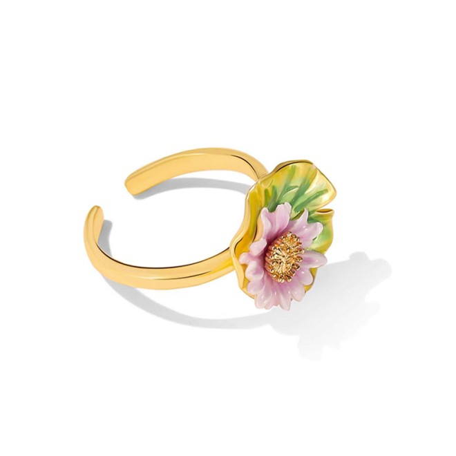 Lotus Leaf Enamel Open Ring