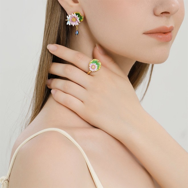 Lotus Leaf Enamel Open Ring